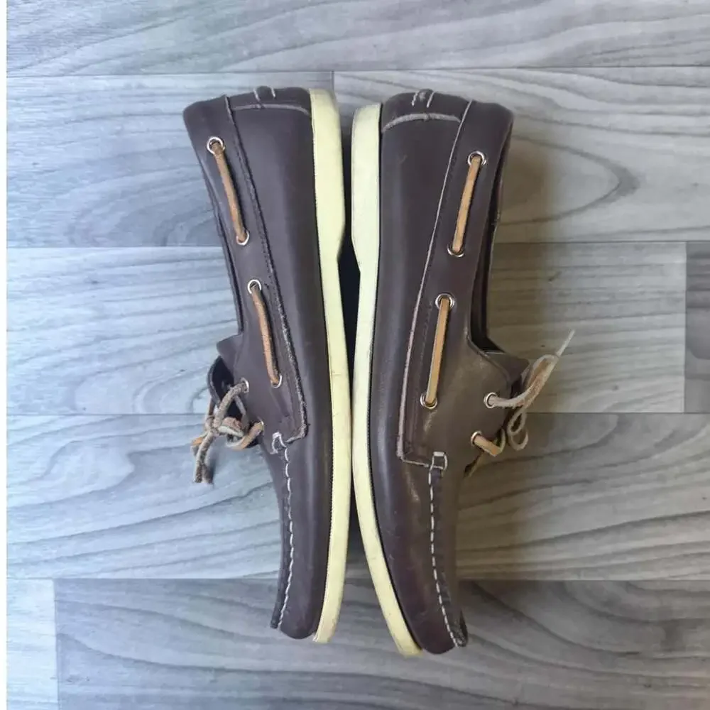 Vintage Y2K Leather Boat Shoes Dark Brown Size 9